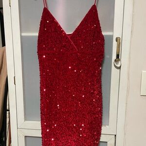 SHEIN Strapless Red Sequin Dress